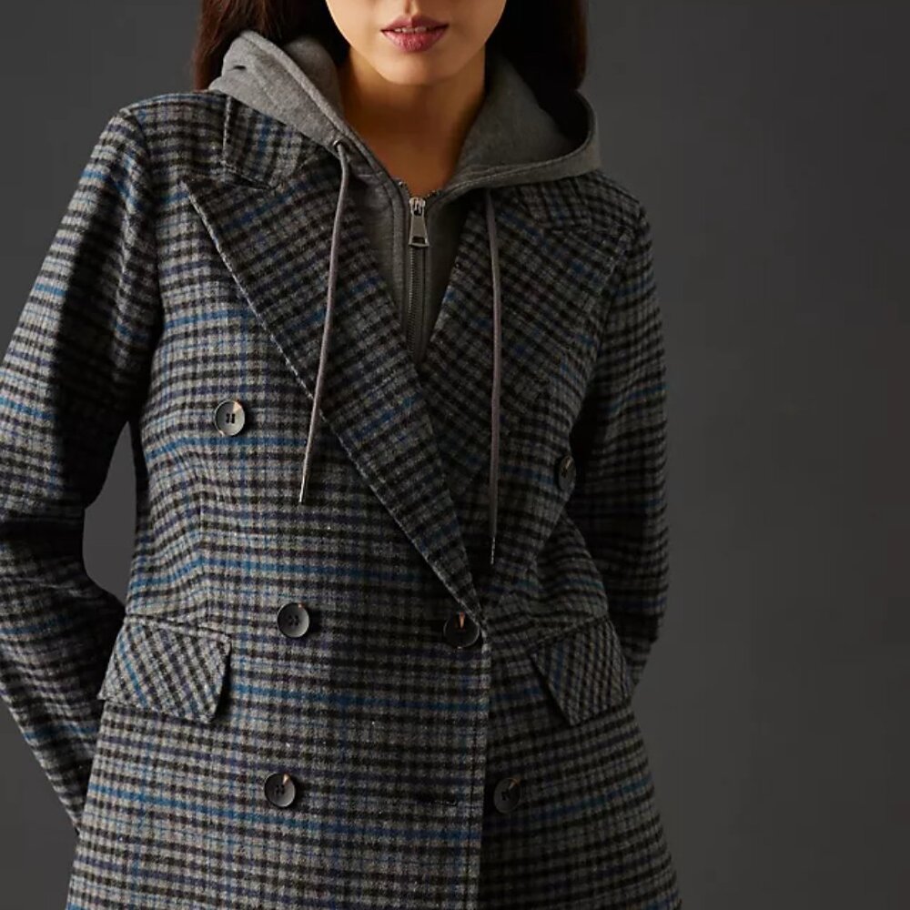 Avec Les Filles Double Breasted Hooded Blazer Coat